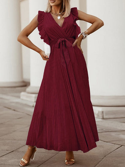 Fashion Slim Pleated Sexy And Elegant Pure Color Maxi Dress