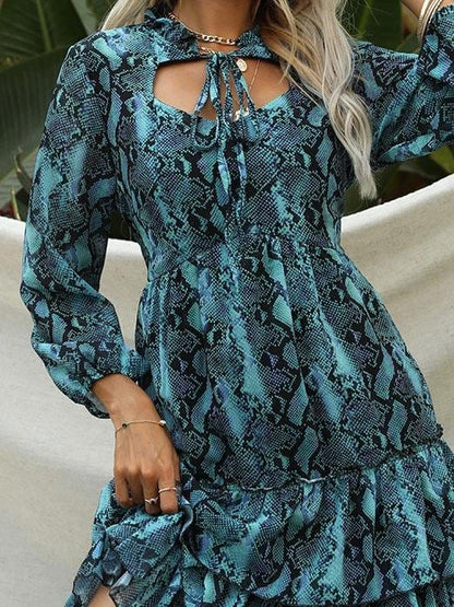 Fashion Snake Print Long Sleeve Mini Dress