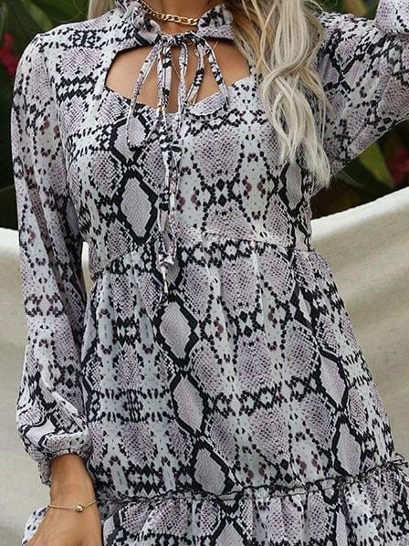 Fashion Snake Print Long Sleeve Mini Dress