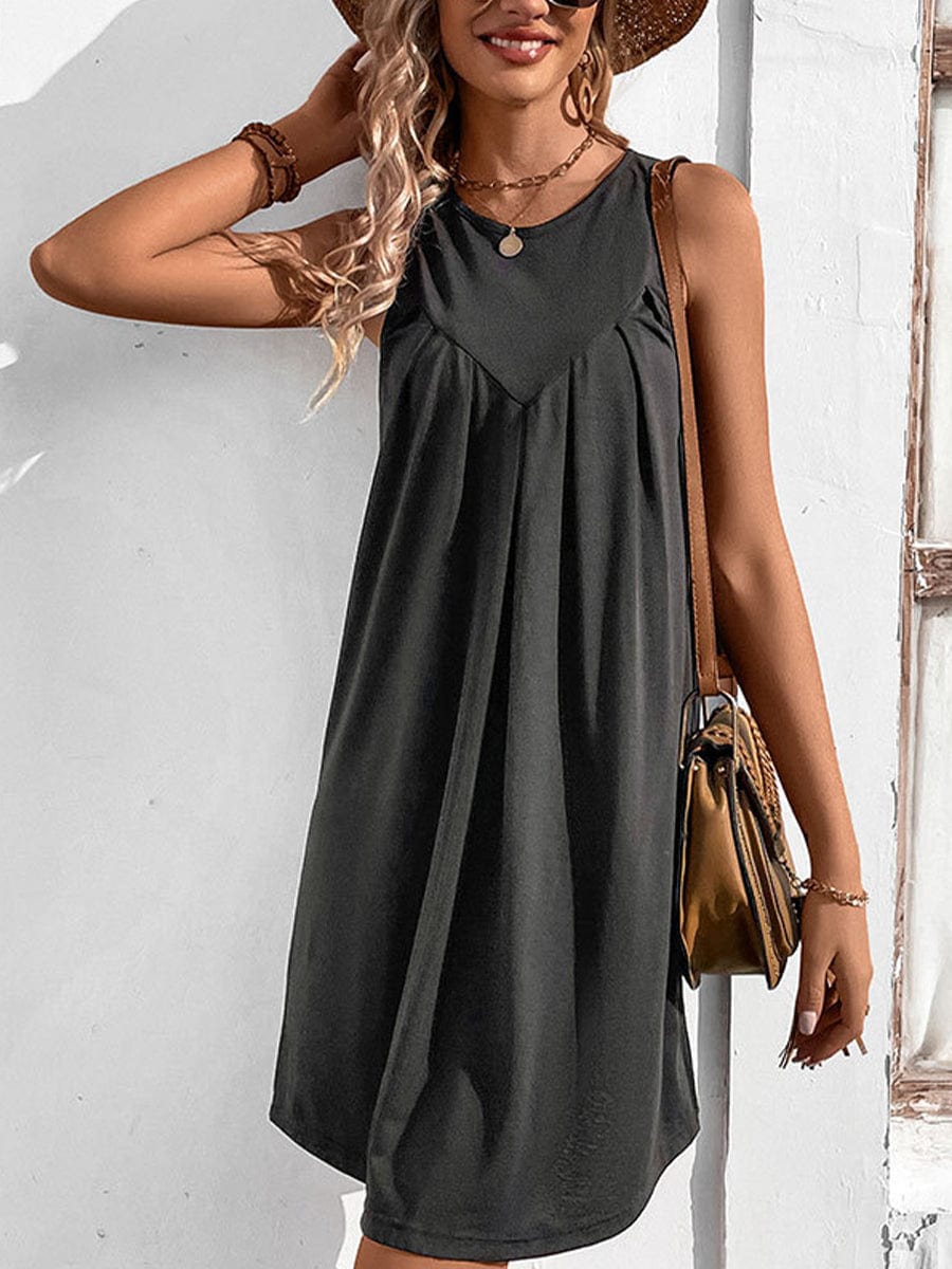 Fashion Solid Color Sleeveless Mini Dress DRE2304030126DGYS DarkGray / 2 (S)