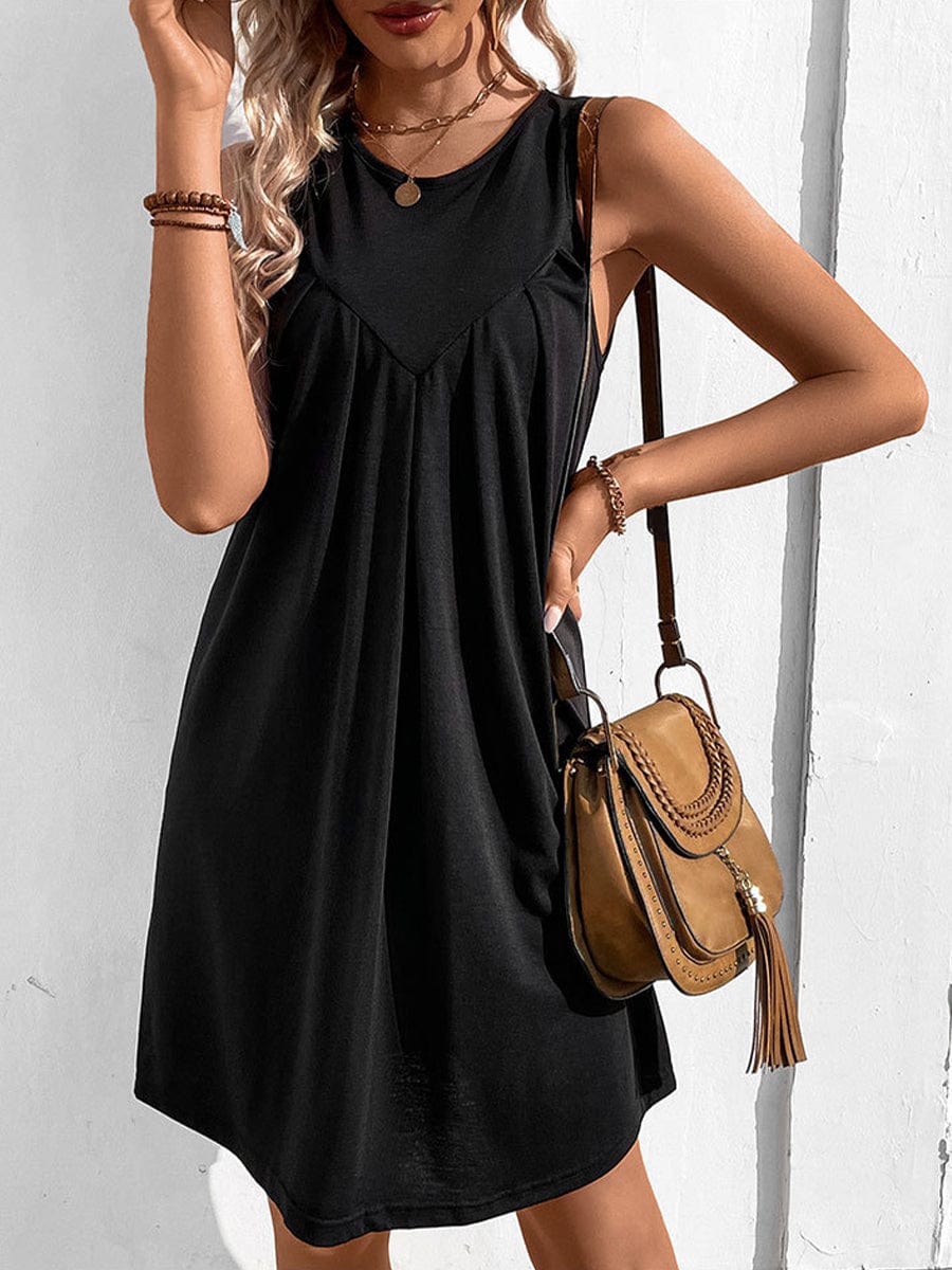 Fashion Solid Color Sleeveless Mini Dress DRE2304030126BLAS Black / 2 (S)