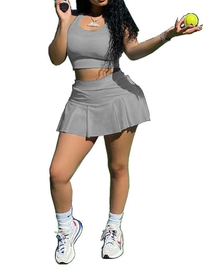 Fashion Solid Sports Vest Two-piece Outfits Set210519207GRAS Gray / S