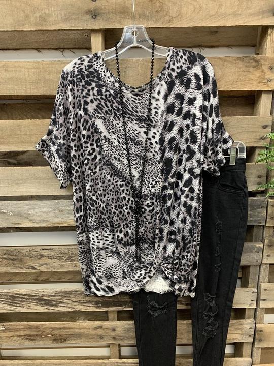 Fashion Stitching Leopard Print Casual Top Temp8898408 S