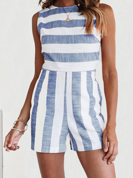 Fashion Striped Sleeveless Jumpsuit JUM2107011148BLUS Blue / S