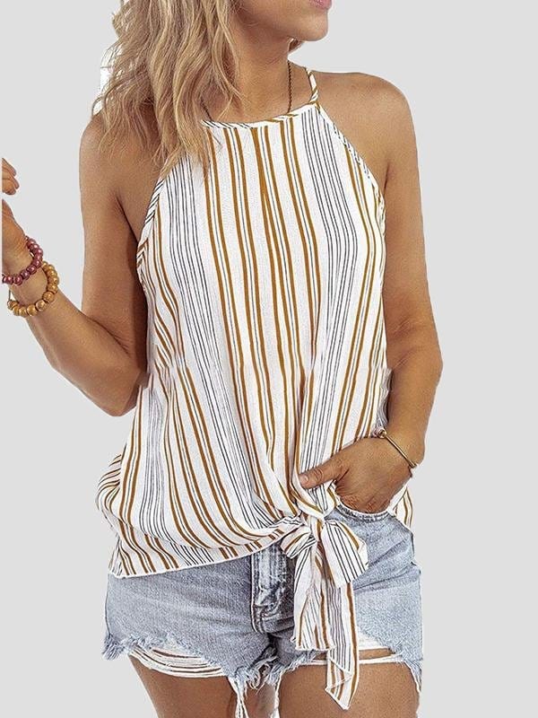 Fashion Striped Sling Off Shoulder Sleeveless Vest TAN210602239YELS Yellow / 2 (S)