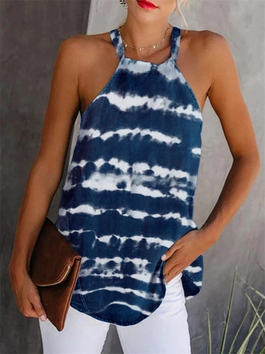 Fashion Striped Tie-dye Tie Sling Sleeveless TAN210520173DARKBLUS Dark Blue / S