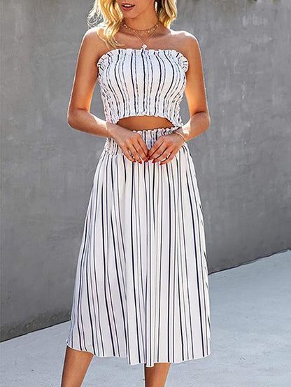 Fashion Stripes Sleeveless Crop Top & Skirt Set
