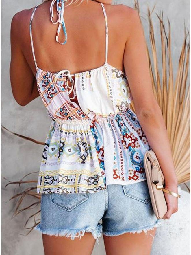 Fashion Summer Halter Print Sleeveless Vest