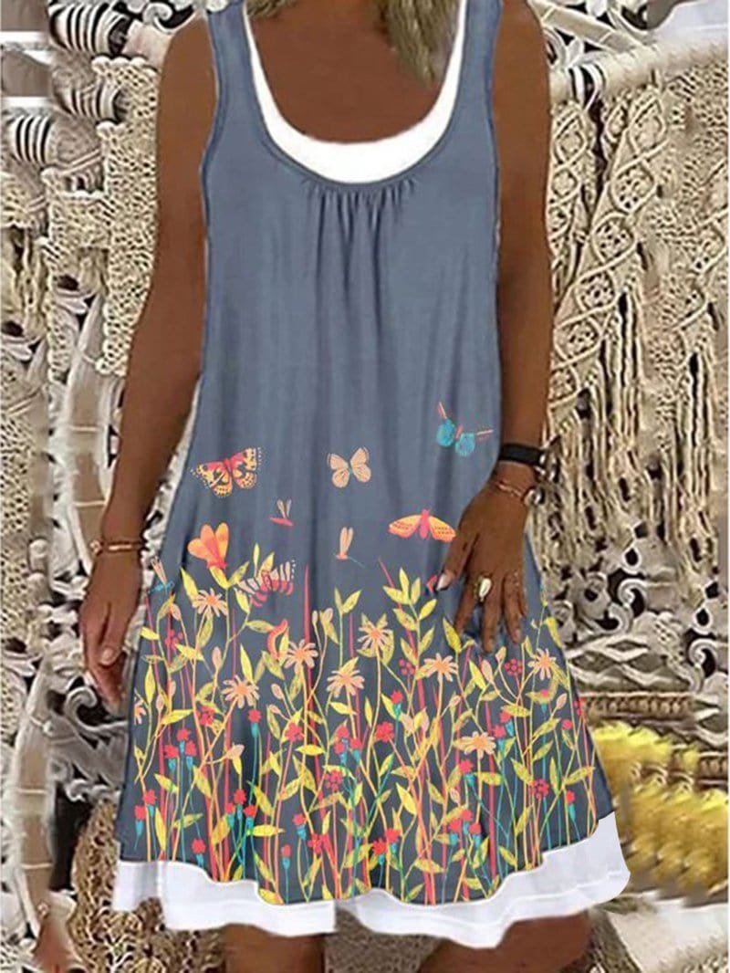 Fashion Sunflower Print Casual Dress DRE2106210797GRAS Gray / S