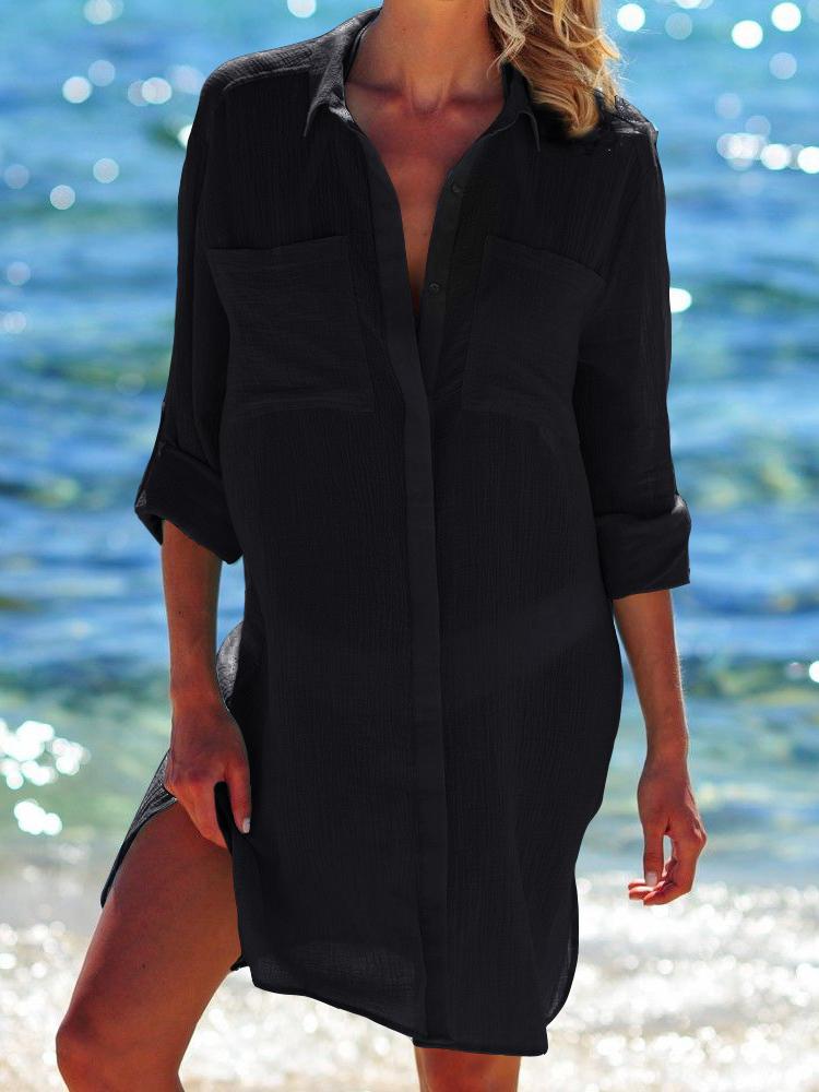 Fashion Thin Pocket Beach Long-sleeved Blouse