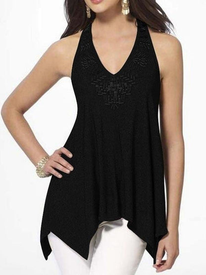 Fashion V-neck Lace Halter Vest TAN210520175BLAS Black / S