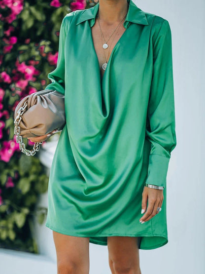 Fashion V-neck Long Sleeve Dress DRE2106301404GRES Green / S