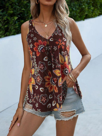 Fashion V-neck Print Camisole TAN2107051215COFS Coffee / S