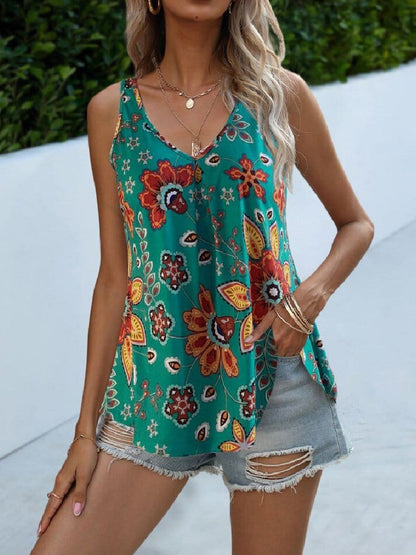 Fashion V-neck Print Camisole TAN2107051215GRES Green / S