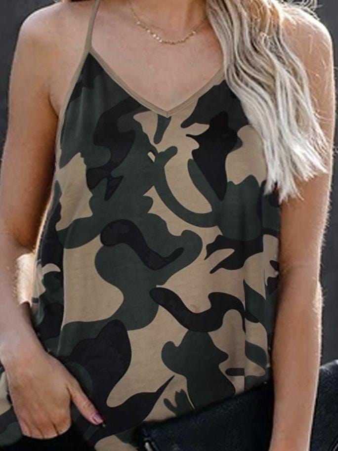 Fashion V-neck Printed Sleeveless Tank Top