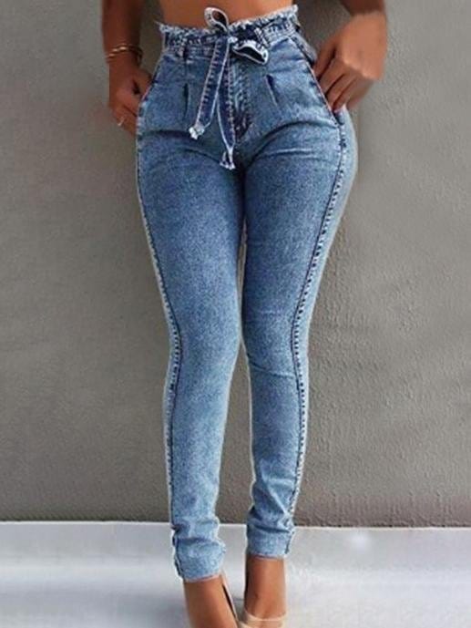 Fashion Women's Trousers Slim Fit Stretch Jeans DEN2107091123BLUS Blue / S