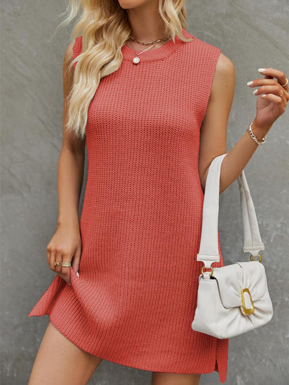 Fashionable Commuting Solid Color Round Neck Mini Dress