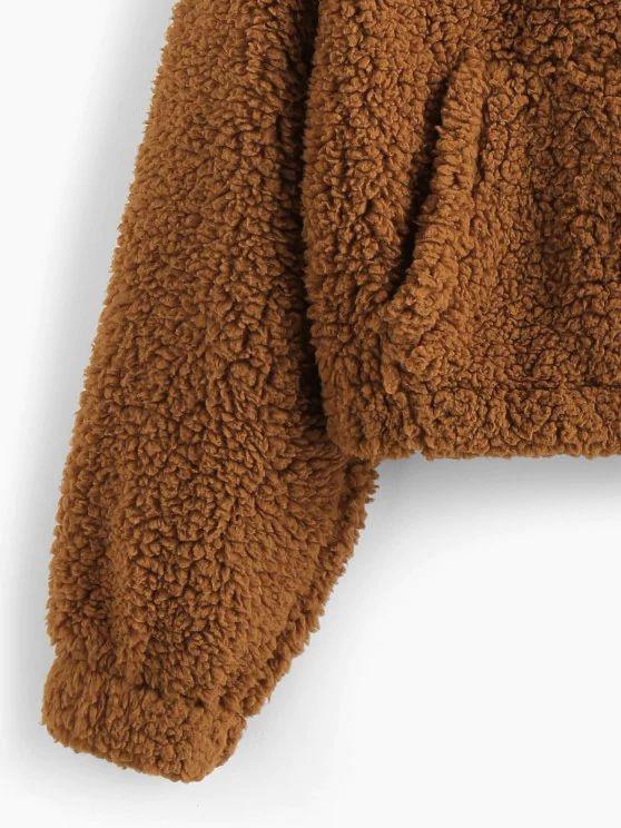 Faux Fur Drop Shoulder Hooded Coat COA210308140CARS Caramel / S