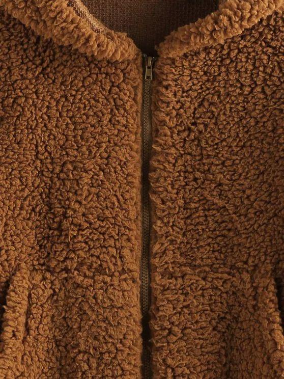 Faux Fur Drop Shoulder Hooded Coat COA210308140CARS Caramel / S