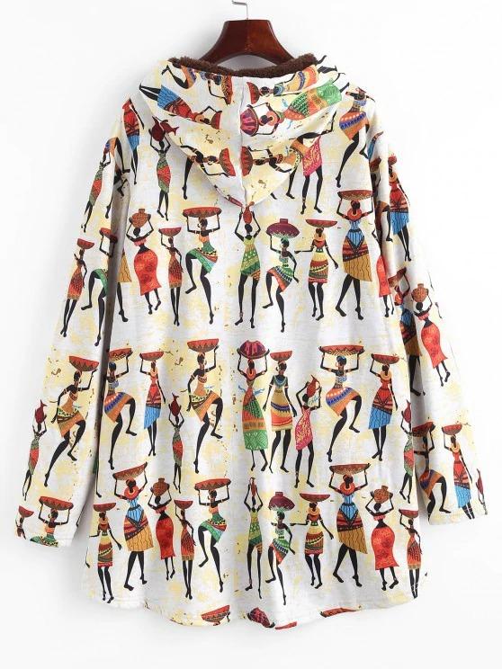 Faux Fur Lined Indian Print High Low Coat for Women