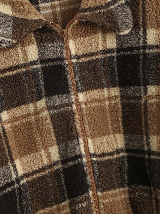 Faux Fur Plaid Teddy Jacket