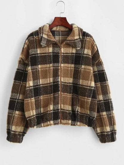 Faux Fur Plaid Teddy Jacket for Women