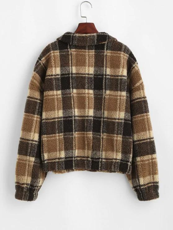 Faux Fur Plaid Teddy Jacket for Women