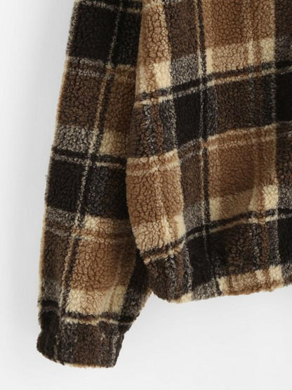 Faux Fur Plaid Teddy Jacket for Women