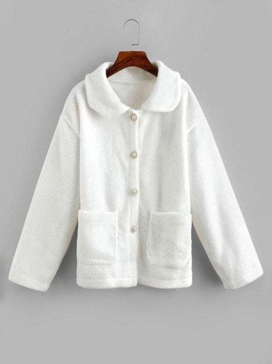 Faux Fur Pocket Button Up Coat temp2021202410 White / One-size