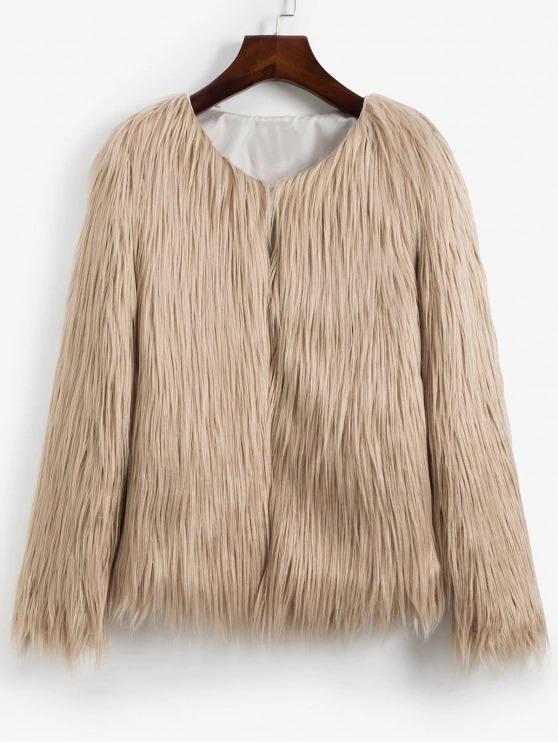 Faux Fur Shaggy Style Plush Fluffy Coat temp2021402023 Light Khaki / XS