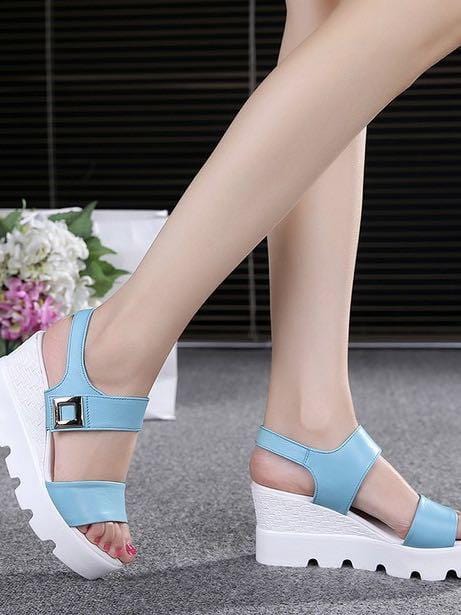 Faux Leather Platform Sandals with Cleated Platform for Women