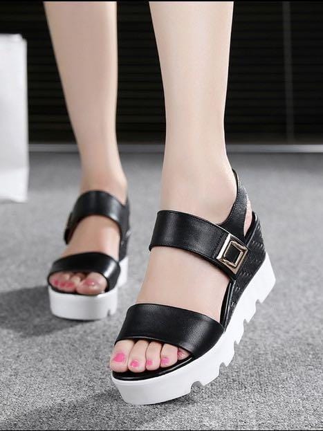 Faux Leather Platform Sandals with Cleated Platform for Women