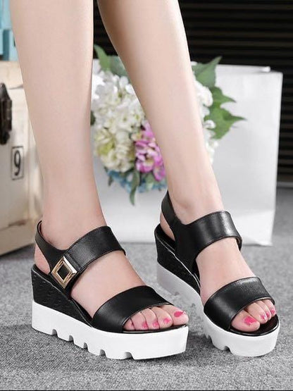 Faux Leather Platform Sandals with Cleated Platform for Women