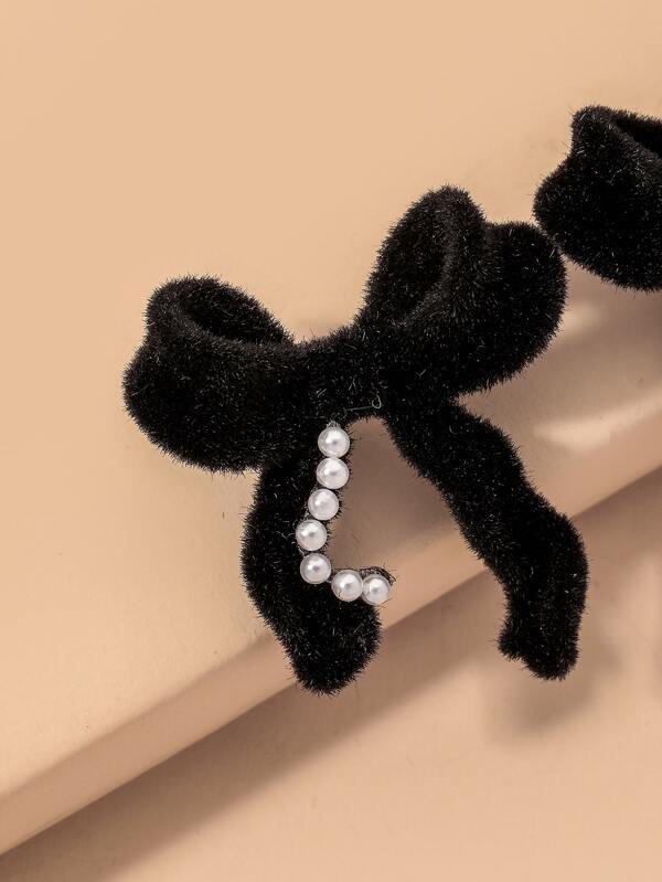 Faux Pearl Decor Bow Design Stud Earrings for Women EAR210308138BLA Black