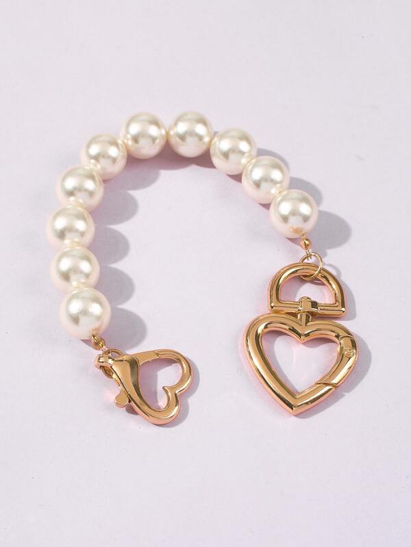 Faux Pearl Heart Decor Bracelet BRA210302104WHI White