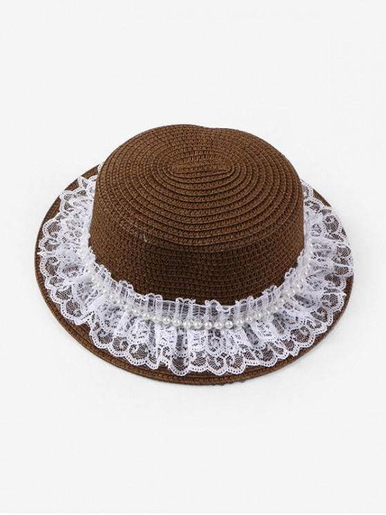 Faux Pearl Lace Straw Hat for Women BUC210302214BRO Coffee / One Size