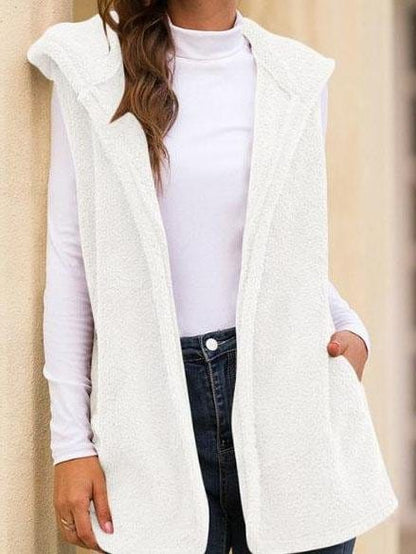 Faux Shearling Duster Hooded Vest COA2108171114WHIS White / S
