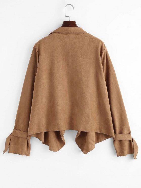 Faux Suede Open Front Buckle Cuff Coat