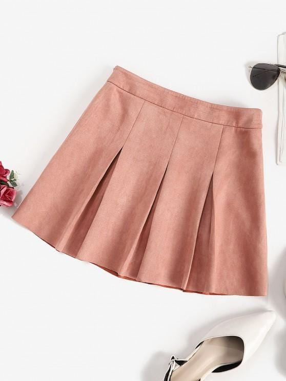 Faux Suede Pleated Mini Skirt SKI210207056PINS S / Pink
