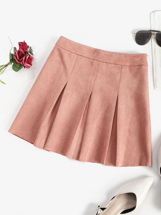 Faux Suede Pleated Mini Skirt for Women