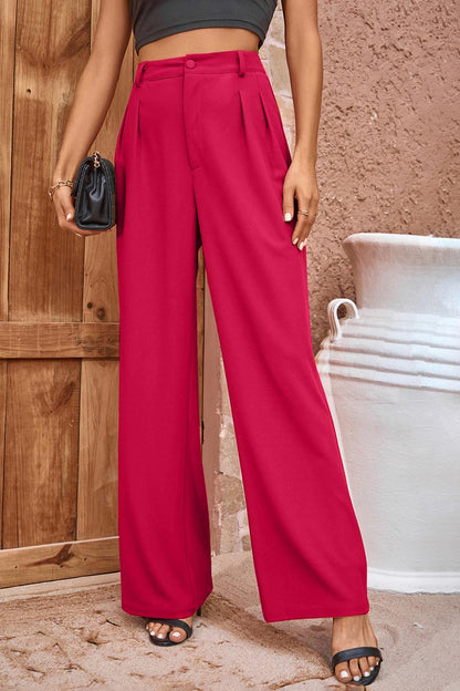 Pleated Detail Straight Leg Pants