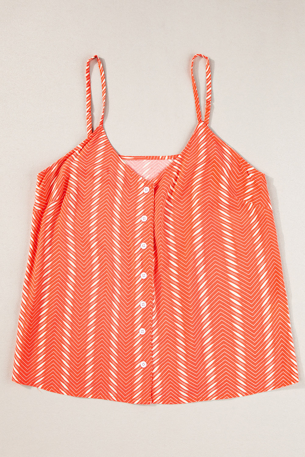 Orange Chevron Stripe Print Buttoned V Neck Cami Top