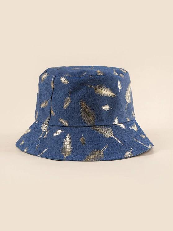 Feather Foil Print Bucket Hat for Women BUC210302191LIBLU Light Slate Blue