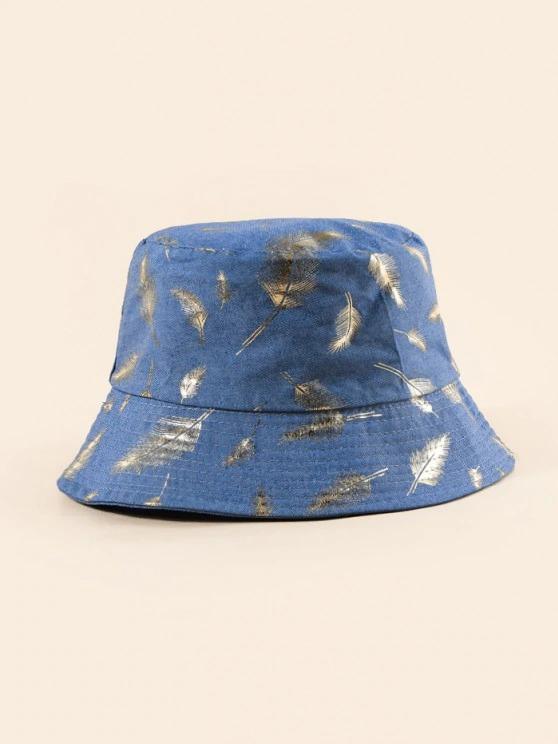 Feather Foil Print Bucket Hat for Women BUC210302191SIBLU Silk Blue