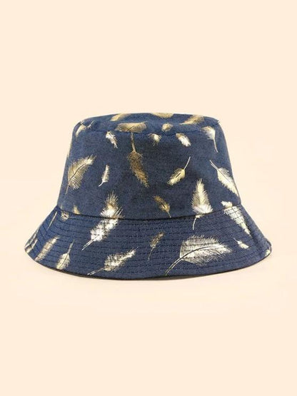 Feather Foil Print Bucket Hat for Women BUC210302191MIBLU Midnight Blue