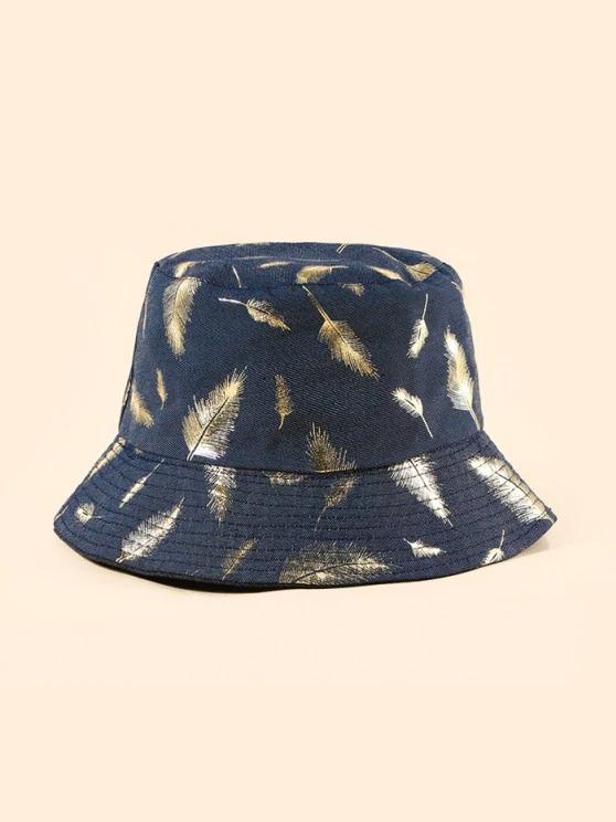 Feather Foil Print Bucket Hat for Women