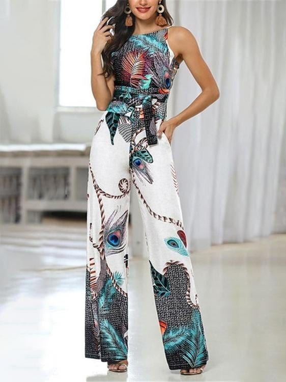 Feather Print Sling Jumpsuit