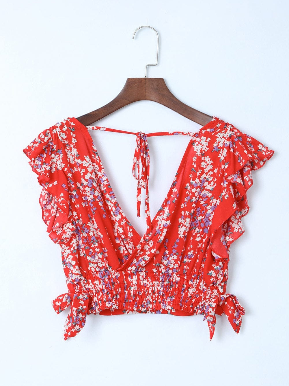 Fiery Red Floral Ruffle Two-Piece Bohemian Set