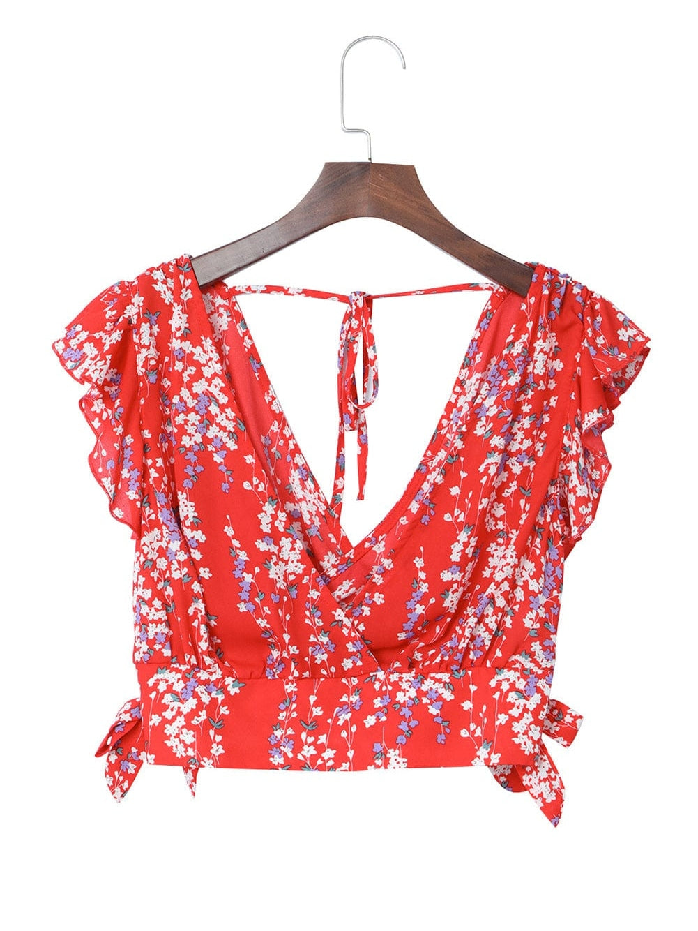 Fiery Red Floral Ruffle Two-Piece Bohemian Set