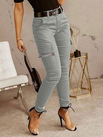 Women's Cargo Pants Basic Casual / Sporty Tactical Trousers Side Pockets Patchwork Full Length Pants Business Micro-elastic Plain Cotton Comfort Mid Waist Slim Green Black Gray S M L XL XXL - LuckyFash™